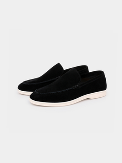 Herren Loafer Schwarz - Wildleder Slipper mit Gummisohle