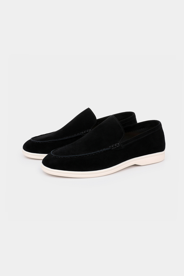 Herren Loafer Schwarz - Wildleder Slipper mit Gummisohle