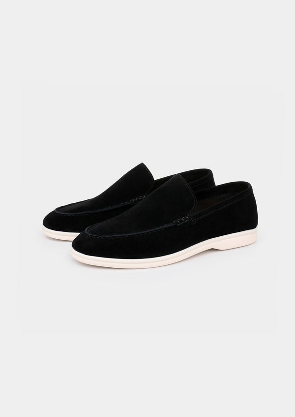 Herren Loafer Schwarz - Wildleder Slipper mit Gummisohle