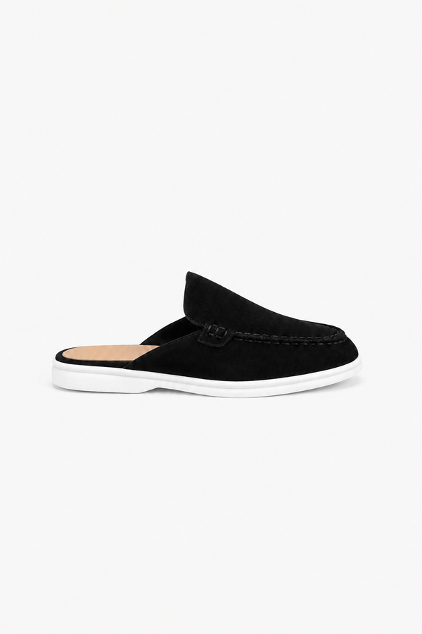 Herren Loafer Slipper Schwarz - Wildleder-Optik mit offener Ferse