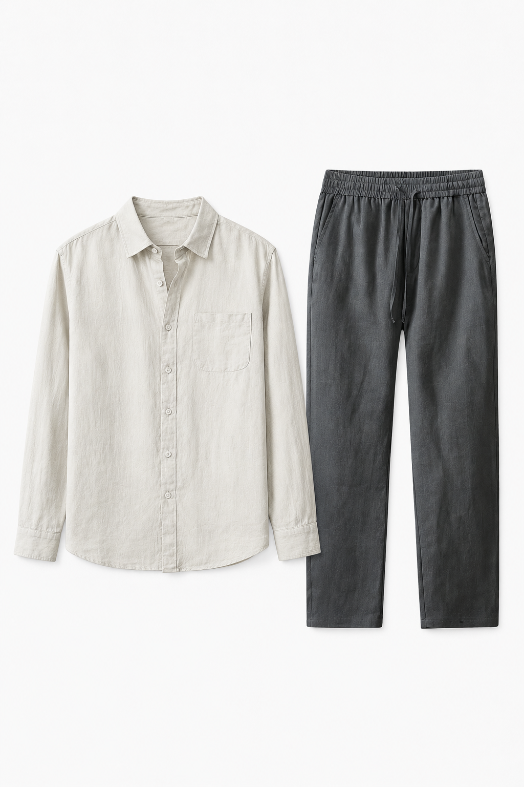 Damen Leinen-Set Langarm - Luftig-leicht für den Sommer Beige/Grau