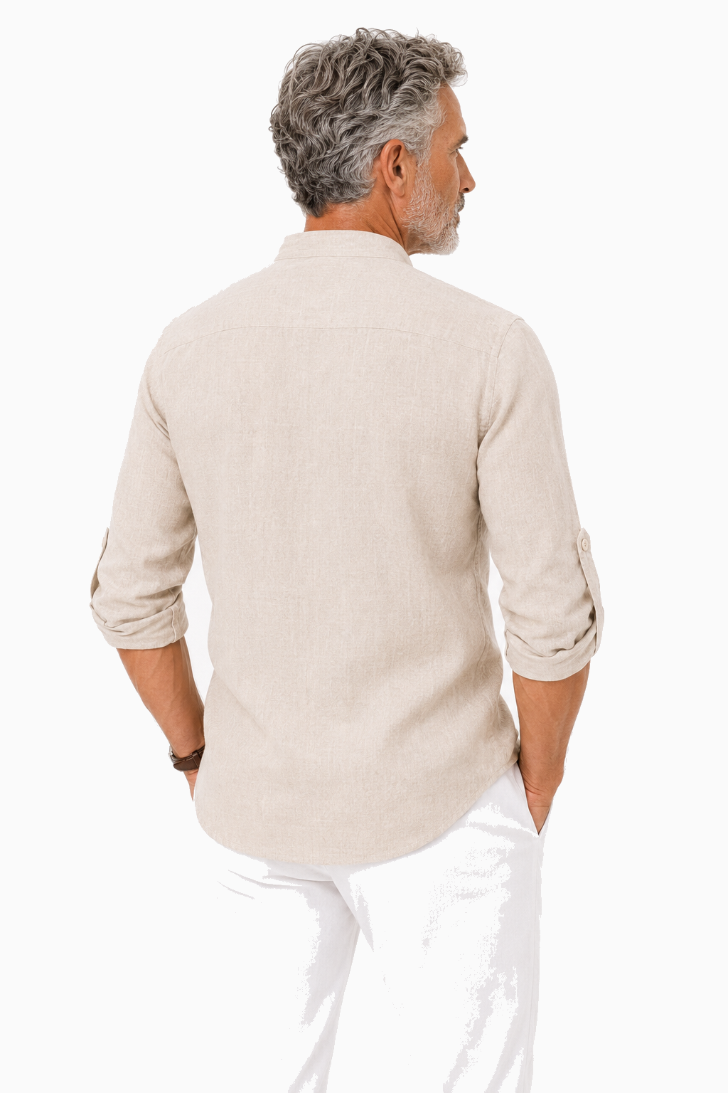 Herren Leinenhemd Khaki – Langarm Stehkragen Sommerhemd