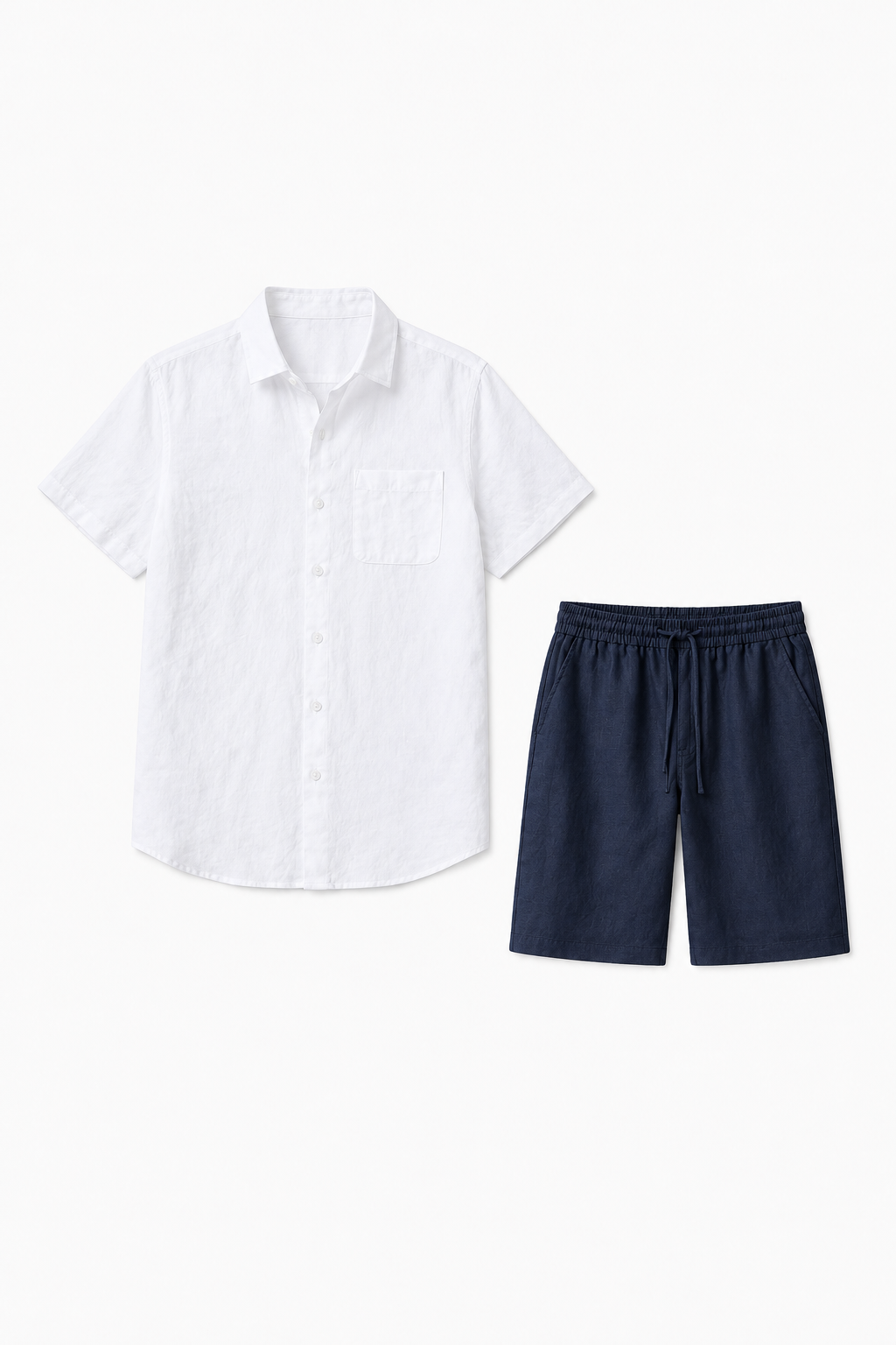 Damen Leinen-Set kurzärmlig - Sommer-Outfit Weiß-Navy