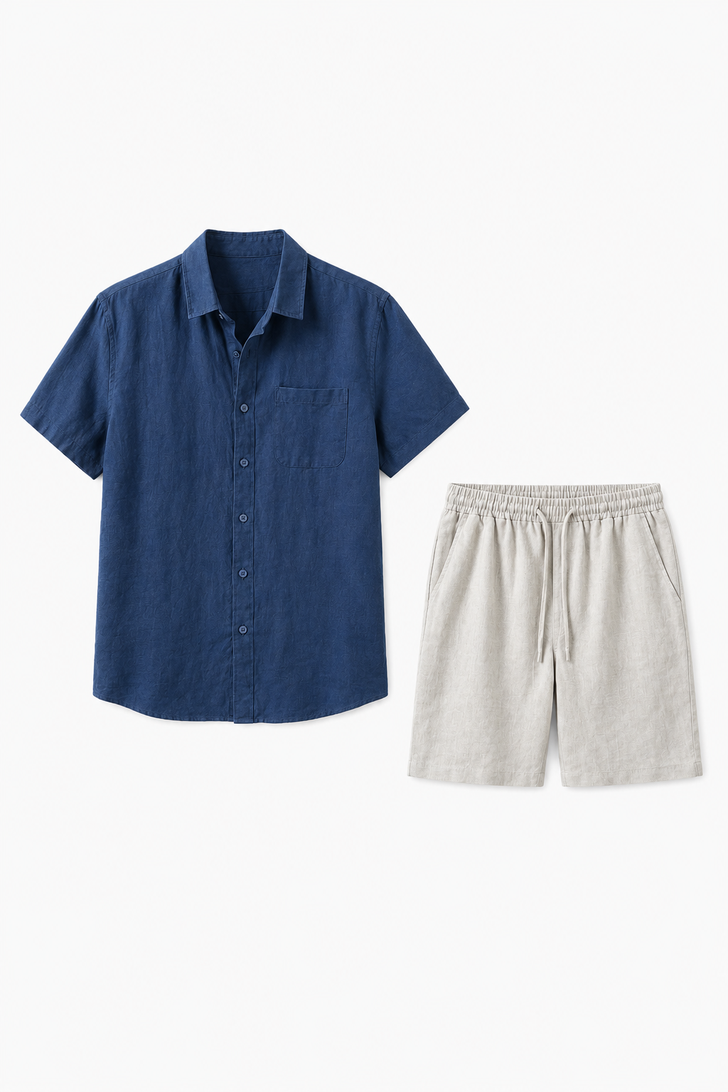 Damen Leinen-Set Kurzarm Marineblau/Beige - Leicht & Atmungsaktiv