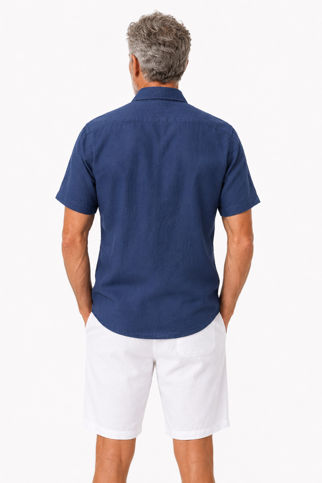 Damen Leinen Sommer Set Kurzarm Marineblau Weiß - Entspannt Elegant