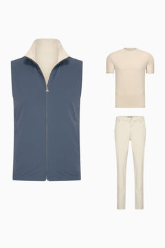 Herren Outfit Set mit T-Shirt Baumwolle Kombination Steel Blue Soft Sand