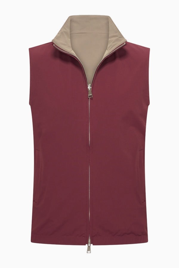 Wendegilet Herren – Cherry Red & Desert Taupe