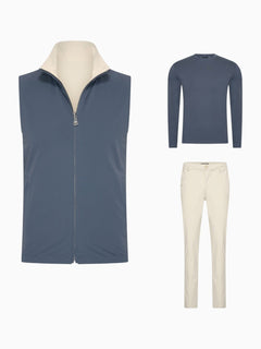 Outfit-Set Herren – Steel Blue & Soft Sand (mit Longsleeve)