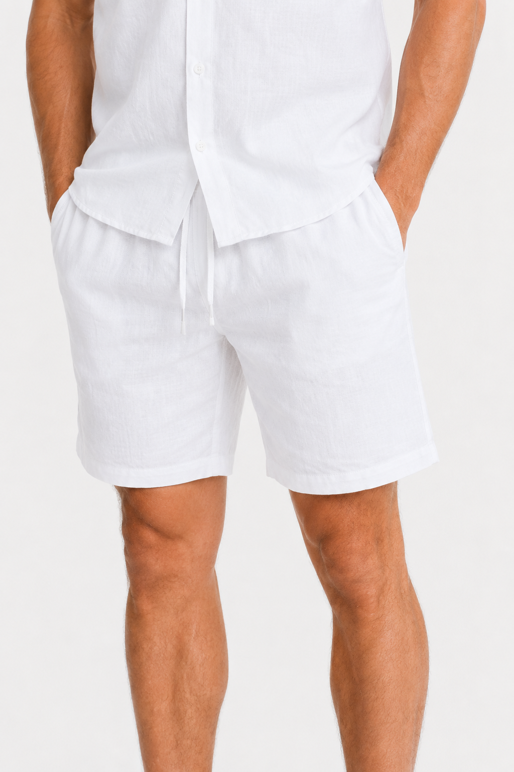Damen Sommer Kurzarm-Set aus Leinen - Weiß & Atmungsaktiv