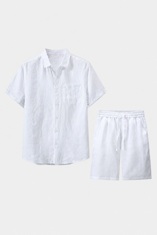 Damen Sommer Kurzarm-Set aus Leinen - Weiß & Atmungsaktiv