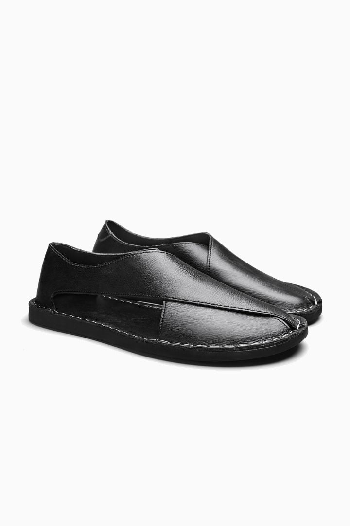 Herresandaler i sort læder – Komfortable åbne sandaler til sommer - Sort - Sko