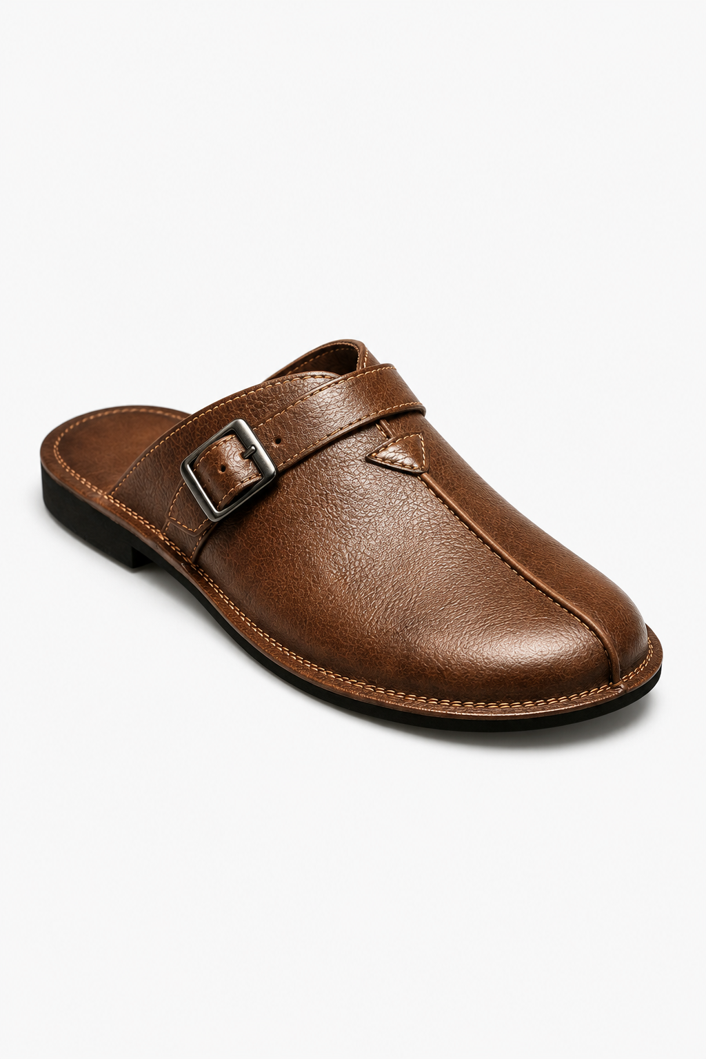 Herren Leder Pantoletten - Braune Slip-On Sandalen mit Schnalle