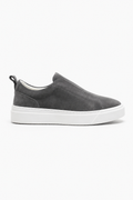 Herren-Slip-On-Sneaker aus dunkelgrauem Wildleder mit weißer Gummisohle
