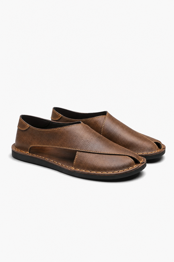 Herren Sandalen aus Leder - Braun, offene Seiten, bequem