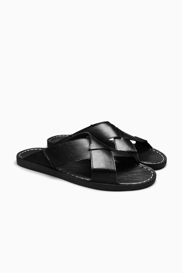 Herren Sandalen Schwarz Leder Kreuzriemen - Hoher Komfort