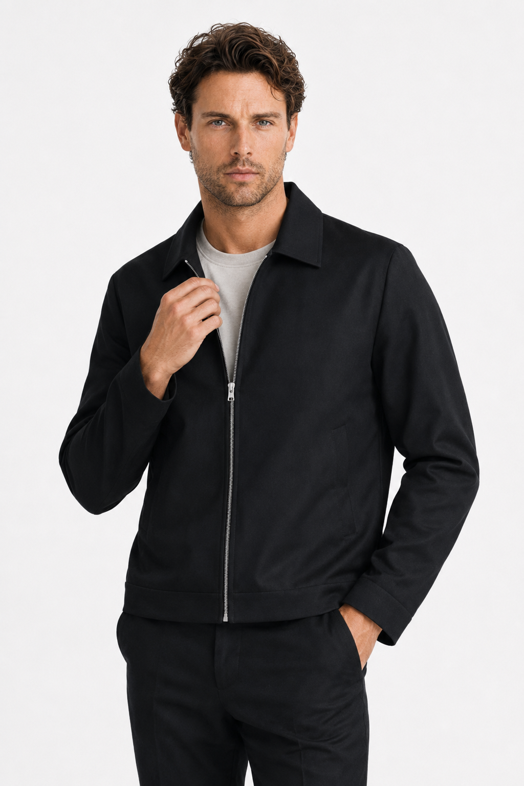 Herren-Übergangsjacke mit klassischem Kragen und lockerer Passform