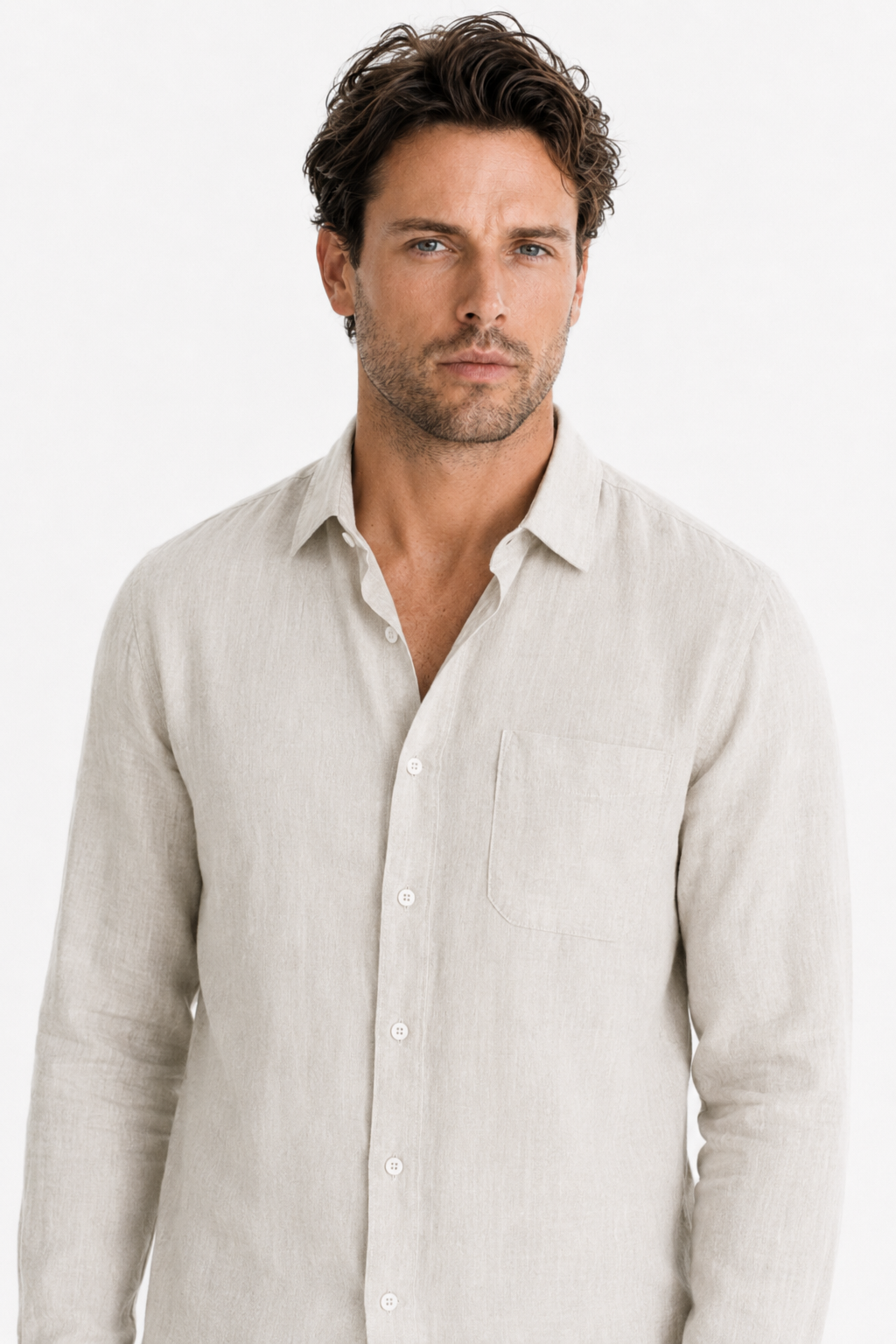 Leinen-Set Damen - Langarmshirt & Hose Beige, atmungsaktiv