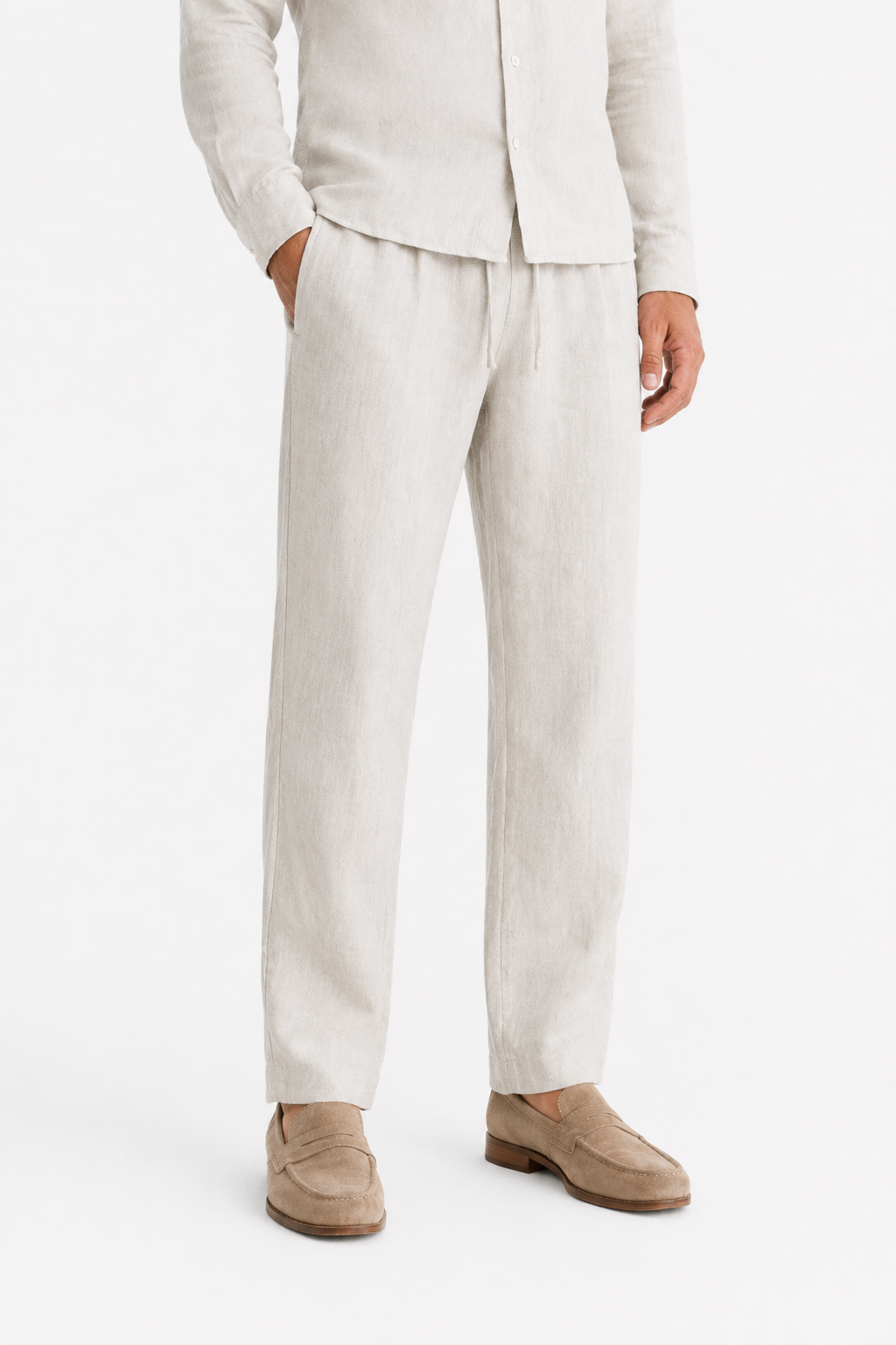 Leinen-Set Damen - Langarmshirt & Hose Beige, atmungsaktiv