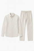 Leinen-Set Damen - Langarmshirt & Hose Beige, atmungsaktiv