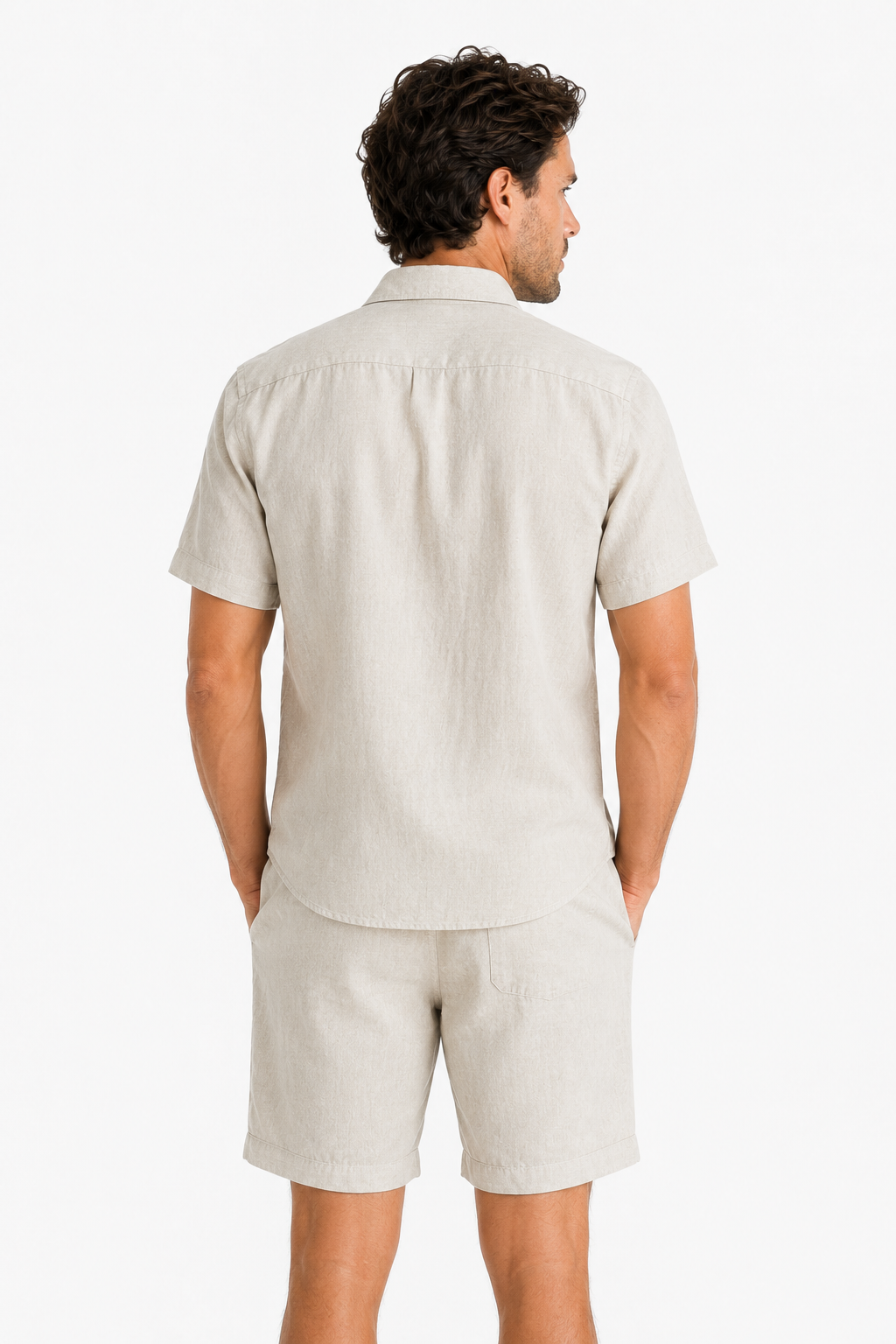 Leinen-Sommerset Beige Kurzarm - Atmungsaktiver Zweiteiler