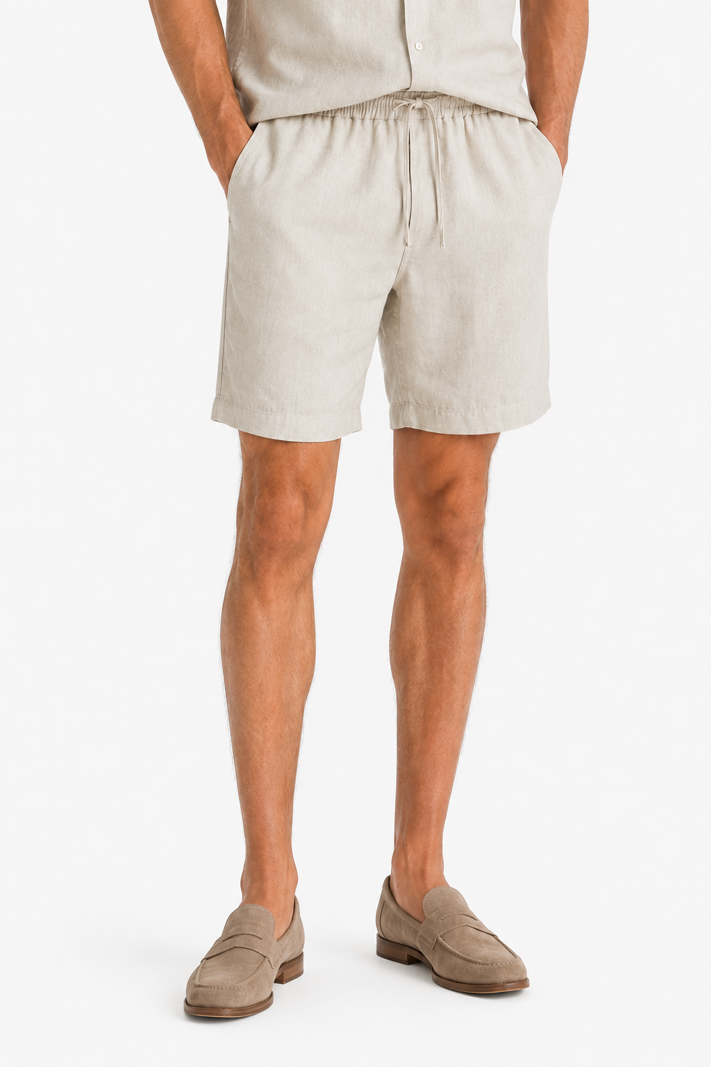 Leinen-Sommerset Beige Kurzarm - Atmungsaktiver Zweiteiler
