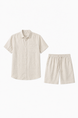 Leinen-Sommerset Beige Kurzarm - Atmungsaktiver Zweiteiler