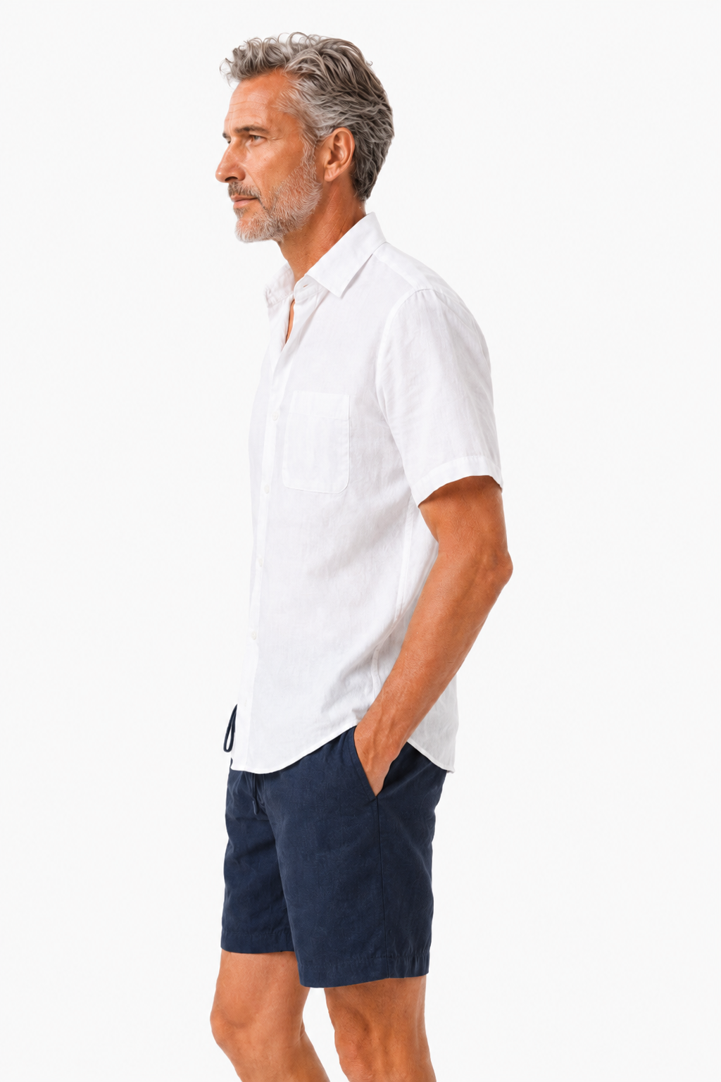 Damen Leinen-Set kurzärmlig - Sommer-Outfit Weiß-Navy