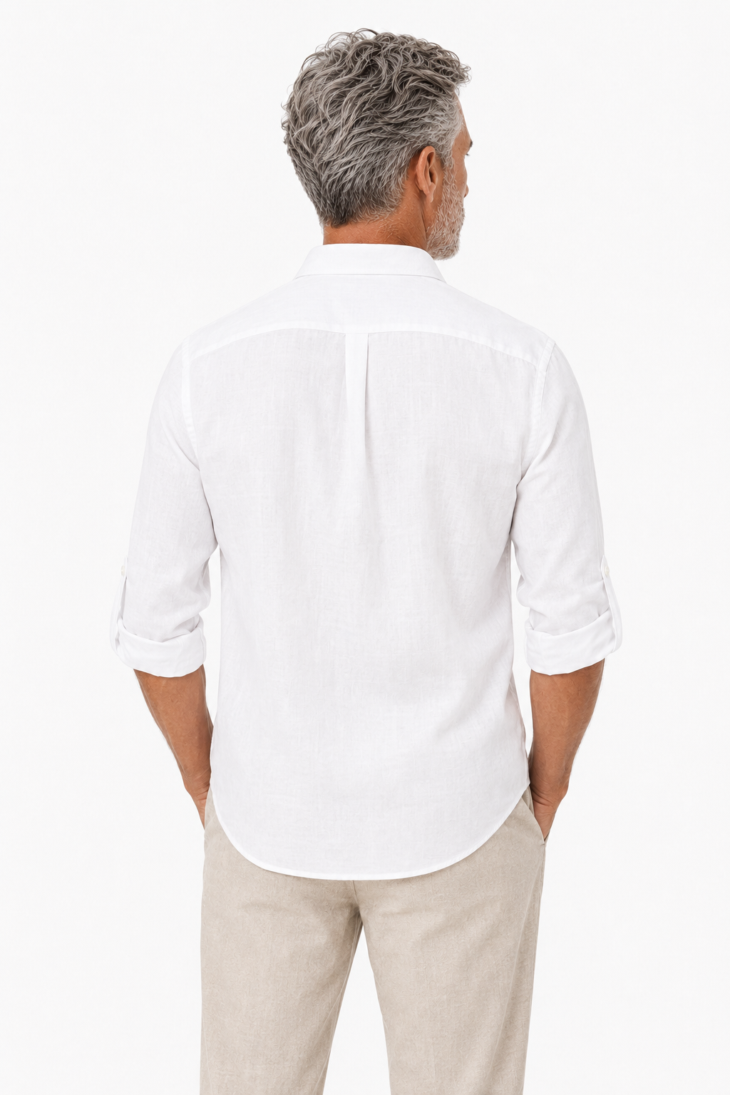 Herren Leinenhemd Weiß – Langarm Stehkragen Sommerhemd