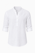 Herren Leinenhemd Weiß – Langarm Stehkragen Sommerhemd