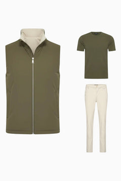 Herren Outfit Set mit T-Shirt Baumwolle Kombination Olive Grove Soft Sand
