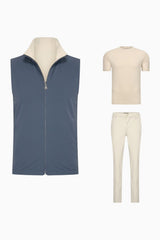 Herren Outfit Set mit T-Shirt Baumwolle Kombination Steel Blue Soft Sand
