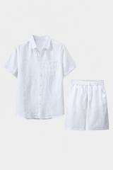 Damen Sommer Kurzarm-Set aus Leinen - Weiß & Atmungsaktiv